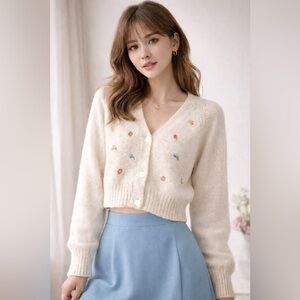 English Factory Cottagecore Floral Knit Embroidery Cardigan🌷Grannycore Soft Girl